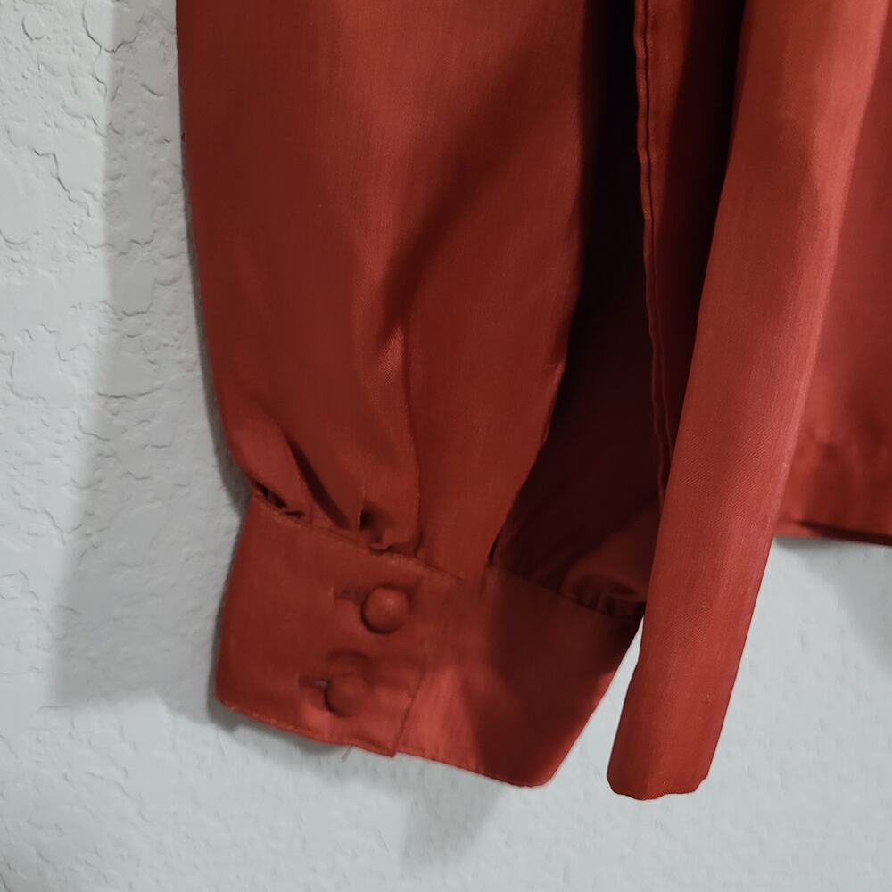 Vintage Blouse Lady Manhattan  Bow Neckline Womens Large Rust Silkhana 80s 90s - Picture 8 of 13